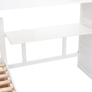 English Elm Twin-twin Over Full L-shaped Bunk Bed with Wardrobe Desk and Stair Storage Espresso White LT100542AAK