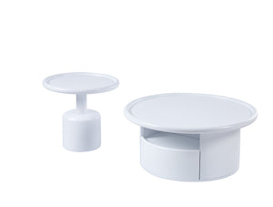 English Elm 2 Piece Matte White Mdf Round Nesting Coffee Table Set for Modern Living Rooms W1241S00208