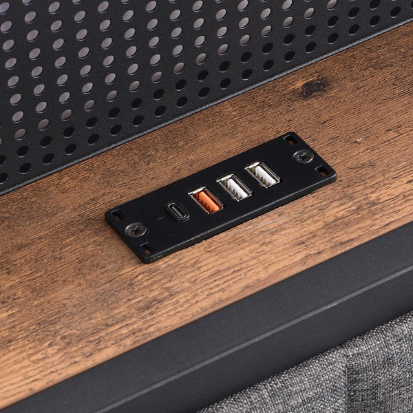 English Elm Full Upholstered Bed Frame with LED Headboard, USB-C Charging Shelf, Metal Slats, Quiet Support W1916124801