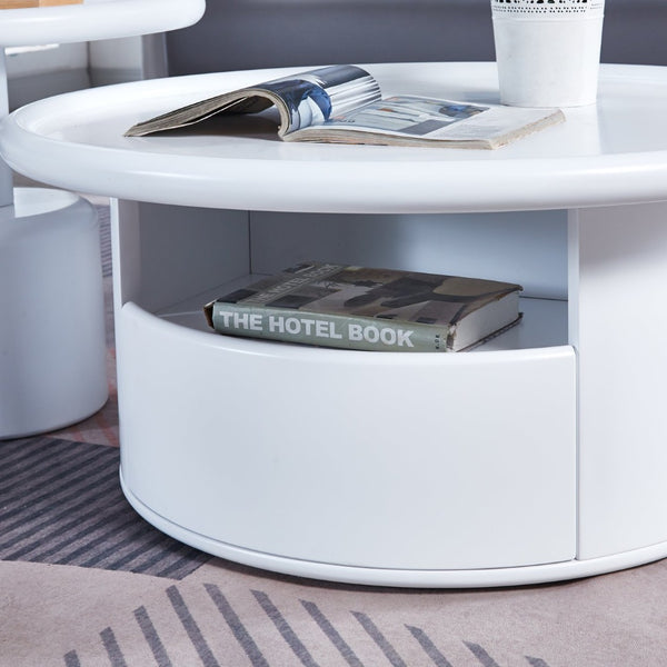 English Elm 2 Piece Matte White Mdf Round Nesting Coffee Table Set for Modern Living Rooms W1241S00208