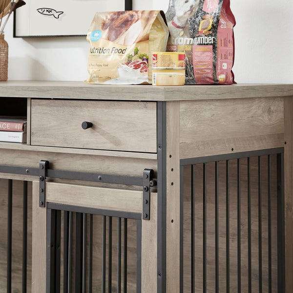 English Elm Super Wide Furniture Grade Dog Crate Tv Stand with Drawers for Two Pets W1162122208