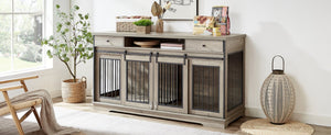 English Elm Super Wide Furniture Grade Dog Crate Tv Stand with Drawers for Two Pets W1162122208
