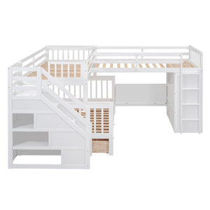 English Elm Twin-twin Over Full L-shaped Bunk Bed with Wardrobe Desk and Stair Storage Espresso White LT100542AAK-1