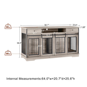 English Elm Super Wide Furniture Grade Dog Crate Tv Stand with Drawers for Two Pets W1162122208
