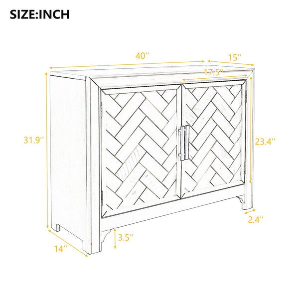 English Elm U_style Vintage Two Door Accent Cabinet with Adjustable Shelf and Raised Leg Base WF313558AAV