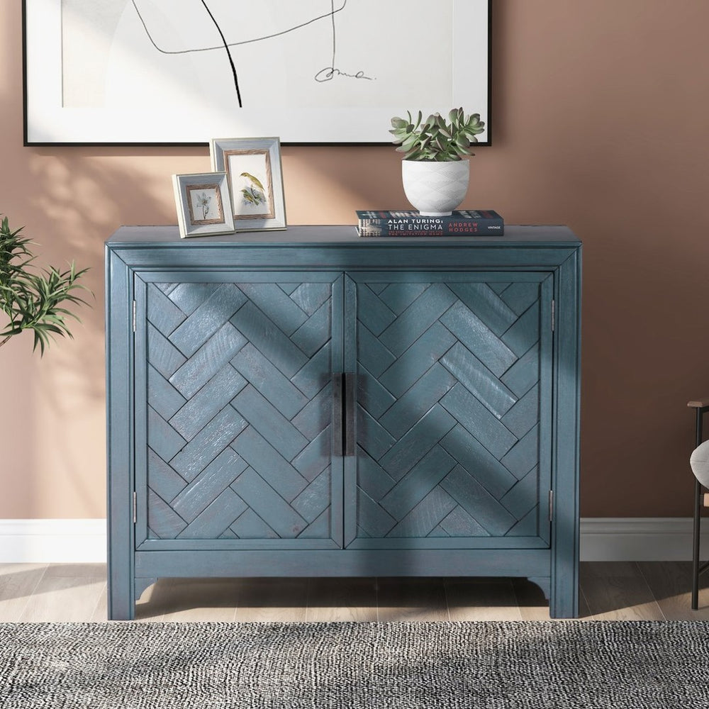 English Elm U_style Vintage Two Door Accent Cabinet with Adjustable Shelf and Raised Leg Base WF313558AAV