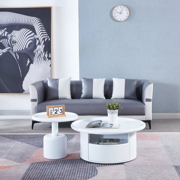 English Elm 2 Piece Matte White Mdf Round Nesting Coffee Table Set for Modern Living Rooms W1241S00208