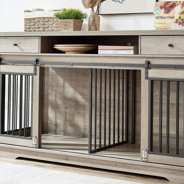 English Elm Super Wide Furniture Grade Dog Crate Tv Stand with Drawers for Two Pets W1162122208