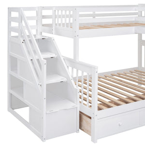 English Elm Twin-twin Over Full L-shaped Bunk Bed with Wardrobe Desk and Stair Storage Espresso White LT100542AAK-1