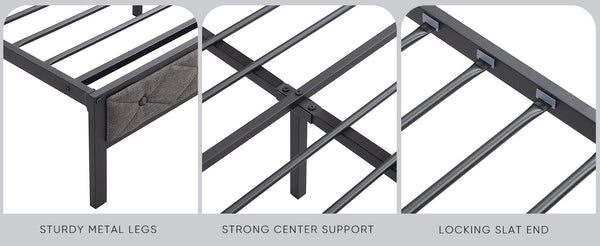 English Elm Full Upholstered Bed Frame with LED Headboard, USB-C Charging Shelf, Metal Slats, Quiet Support W1916124801