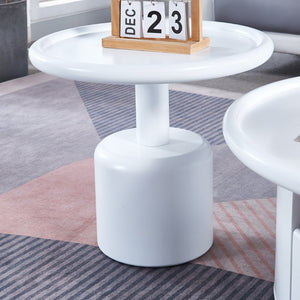 English Elm 2 Piece Matte White Mdf Round Nesting Coffee Table Set for Modern Living Rooms W1241S00208