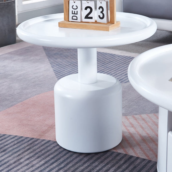 English Elm 2 Piece Matte White Mdf Round Nesting Coffee Table Set for Modern Living Rooms W1241S00208