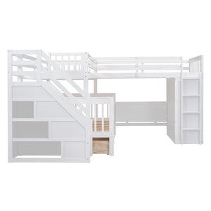 English Elm Twin-twin Over Full L-shaped Bunk Bed with Wardrobe Desk and Stair Storage Espresso White LT100542AAK-1