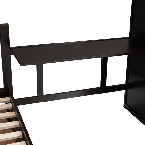 English Elm Twin-twin Over Full L-shaped Bunk Bed with Wardrobe Desk and Stair Storage Espresso LT100542AAP-1