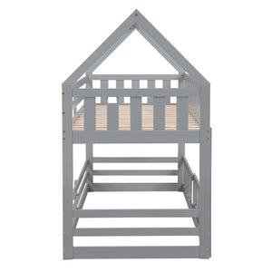 English Elm Twin Twin over Full Metal Bunk Bed with Integrated Ladder, Full-Length Guardrail, Futon-Ready Versatile Design Gray N7090000734E