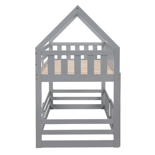 English Elm Twin Twin over Full Metal Bunk Bed with Integrated Ladder, Full-Length Guardrail, Futon-Ready Versatile Design Gray N7090000734E