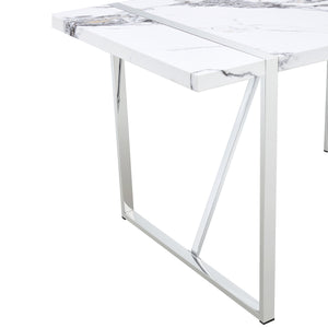 English Elm Modern 55" Faux Marble Dining Table for 4 - Rectangular MDF Top, Steel Legs, 300lb Capacity, Easy 30-Min Assembly, White Silver Finish WF312268AAK