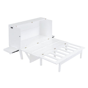 English Elm Queen Murphy Wall Bed with Usb Charging Pine Wood Cabinet for Studio Apartments White LP001661AAK