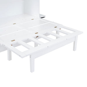 English Elm Full Size Murphy Wall Bed with Usb Charging Removable Shelves Pine Cabinet White LP001660AAK