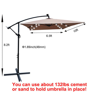 English Elm Rectangle Solar Led Patio Umbrella with Crank Lift Upf 40 Waterproof Garden Shade Mushroom W656127033