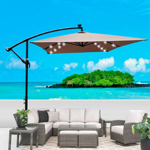 English Elm Rectangle Solar Led Patio Umbrella with Crank Lift Upf 40 Waterproof Garden Shade Mushroom W656127033
