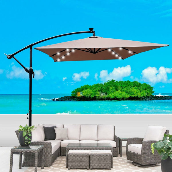 English Elm Rectangle Solar Led Patio Umbrella with Crank Lift Upf 40 Waterproof Garden Shade Mushroom W656127033