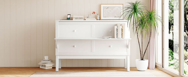 English Elm Queen Murphy Wall Bed with Usb Charging Pine Wood Cabinet for Studio Apartments White LP001661AAK