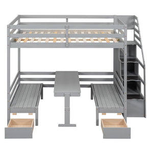 Hearth and Haven Exotix Full over Full Convertible Bunk Bed with Staircase, Grey