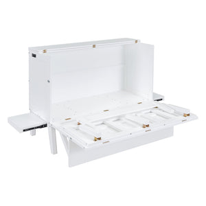 English Elm Full Size Murphy Wall Bed with Usb Charging Removable Shelves Pine Cabinet White LP001660AAK
