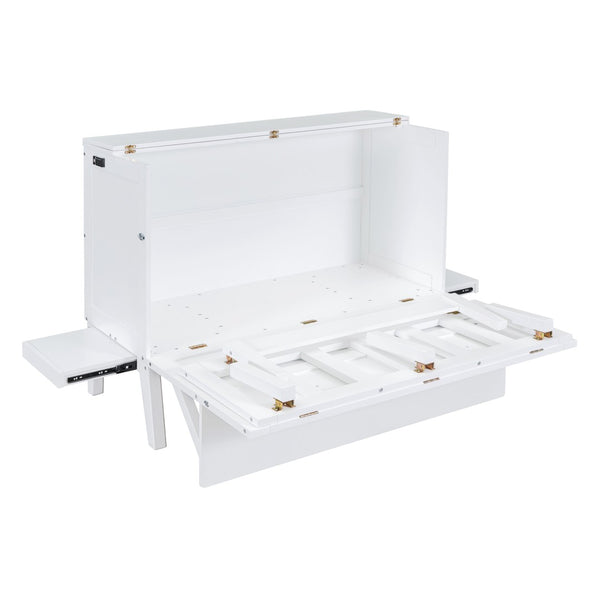 English Elm Full Size Murphy Wall Bed with Usb Charging Removable Shelves Pine Cabinet White LP001660AAK
