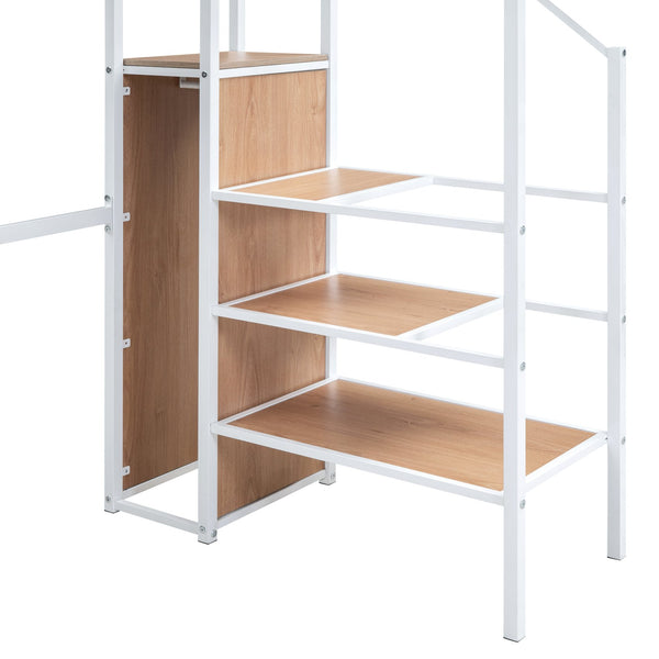 English Elm Twin Metal Loft Bed with Desk, Ladder Shelves and Under-Wardrobe for Space-Saving Study & Storage, Sturdy Frame White SF000023AAK