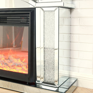 English Elm W Mirrored Acrylic Electric Fireplace Console with Crystal Accents and Led Flame W1005S00003