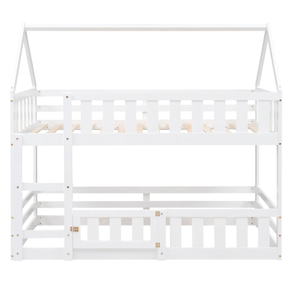 English Elm Twin Twin over Full Metal Bunk Bed with Integrated Ladder, Full-Length Guardrail, Futon-Ready Versatile Design White N7090000734K