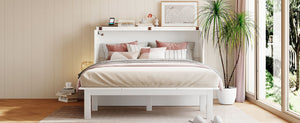 English Elm Queen Murphy Wall Bed with Usb Charging Pine Wood Cabinet for Studio Apartments White LP001661AAK