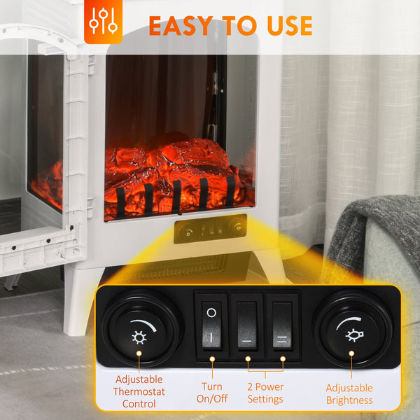 English Elm 23" Electric Fireplace Heater Stove with Realistic LED Logs, 750/1500W Heat, Safety Features, White W2225140844