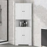 English Elm Tall Bathroom Storage Cabinet, Corner Cabinet With Doors and Adjustable Shelf, Mdf Board With Painted Finish, White