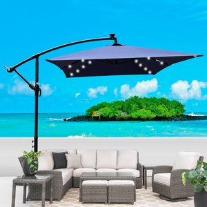 English Elm Rectangle Solar Led Patio Umbrella with Crank Lift Upf 40 Waterproof Garden Shade Navy Blue W656127031