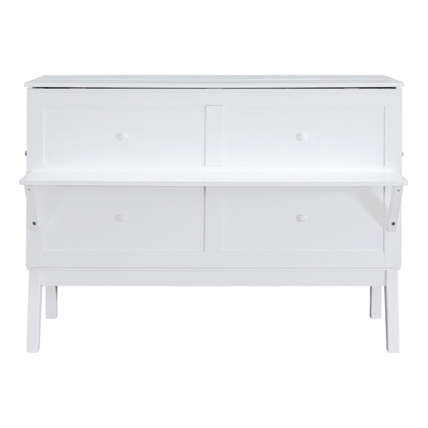 English Elm Queen Murphy Wall Bed with Usb Charging Pine Wood Cabinet for Studio Apartments White LP001661AAK