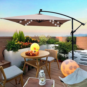 English Elm Rectangle Solar Led Patio Umbrella with Crank Lift Upf 40 Waterproof Garden Shade Mushroom W656127033