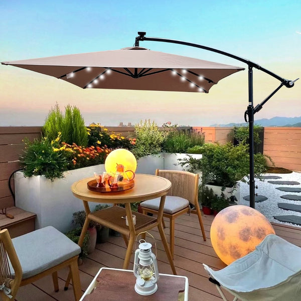 English Elm Rectangle Solar Led Patio Umbrella with Crank Lift Upf 40 Waterproof Garden Shade Mushroom W656127033