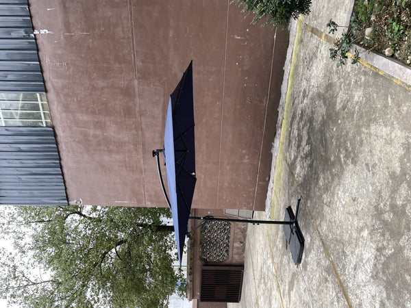 English Elm Square Solar Led Patio Umbrella Upf 40 Polyester Canopy with Crank Lift Wind Vent Navy Blue W656127037