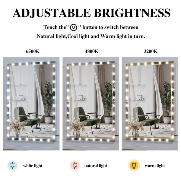 English Elm Hollywood Led Full Body Mirror - Extra Large 72X48 Vanity Mirror With 3 Adjustable Color Modes & Dimmable Lights W708131918
