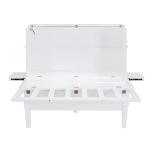 English Elm Queen Murphy Wall Bed with Usb Charging Pine Wood Cabinet for Studio Apartments White LP001661AAK