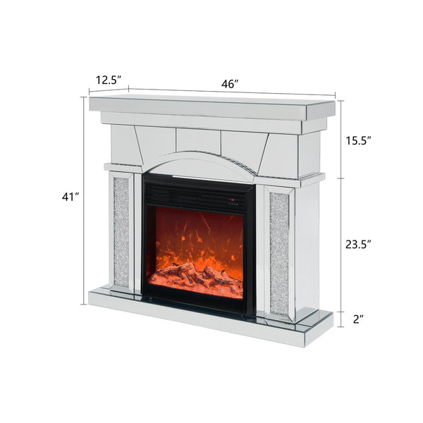 English Elm W Mirrored Acrylic Electric Fireplace Console with Crystal Accents and Led Flame W1005S00003