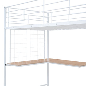 English Elm Twin Metal Loft Bed with Desk, Ladder Shelves and Under-Wardrobe for Space-Saving Study & Storage, Sturdy Frame White SF000023AAK
