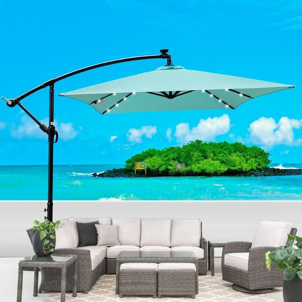 English Elm Rectangle Solar Led Patio Umbrella with Crank Lift Upf 40 Waterproof Garden Shade Turquoise W656127035