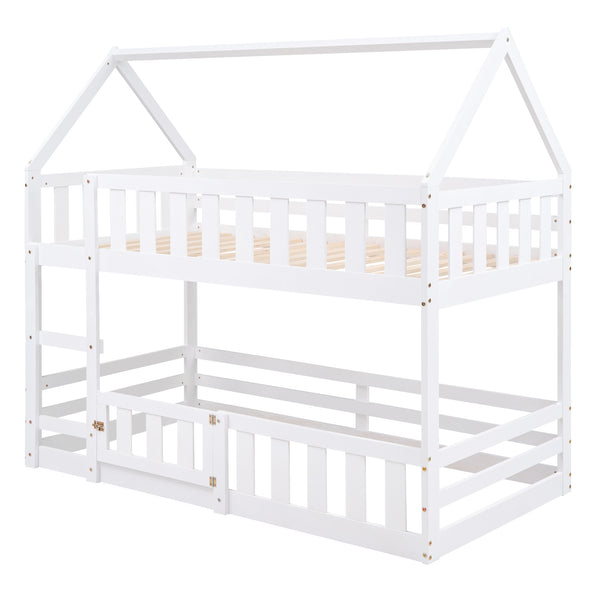 English Elm Twin Twin over Full Metal Bunk Bed with Integrated Ladder, Full-Length Guardrail, Futon-Ready Versatile Design White N7090000734K
