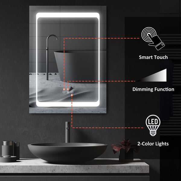 English Elm kleankin Stainless Steel LED Medicine Cabinet Mirror with Dimmer, Dual Temp Light, 3 Shelves, Plug-In Wall-Mount W2225140850