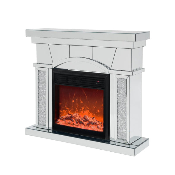 English Elm W Mirrored Acrylic Electric Fireplace Console with Crystal Accents and Led Flame W1005S00003