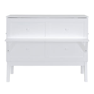 English Elm Full Size Murphy Wall Bed with Usb Charging Removable Shelves Pine Cabinet White LP001660AAK